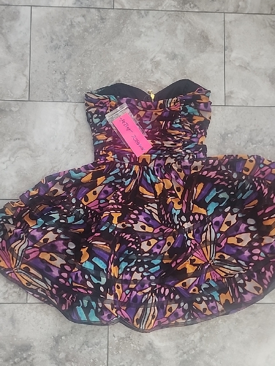 Betsey Johnson Dresses & Skirts - BETSEY JOHNSON NWT RUCHED BUSTIER FIT FLARE SHEER LINED PRINT DRESS SZ 10